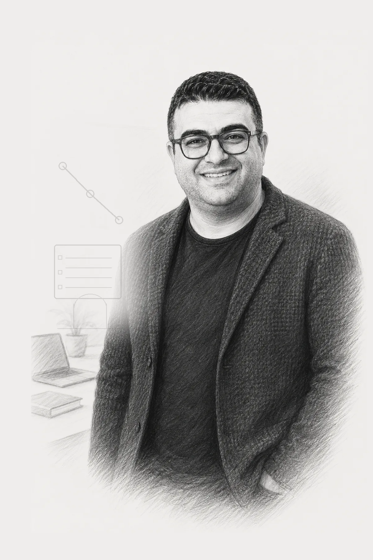 Onur Guler in a professional editorial sketch portrait for education advisory and leadership services.
