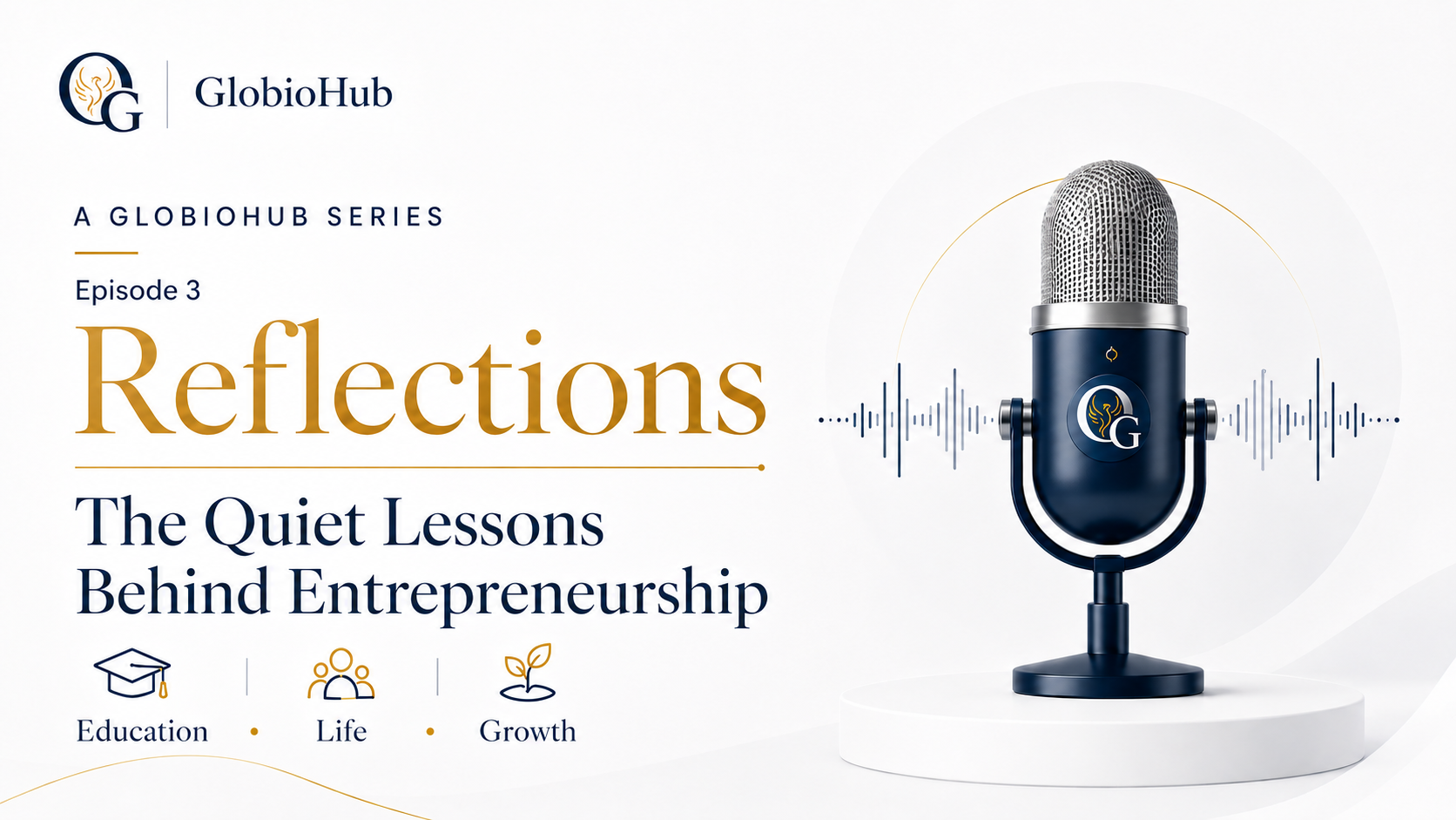 Episode 3 cover for The Quiet Lessons Behind Entrepreneurship, a GlobioHub Reflections podcast.